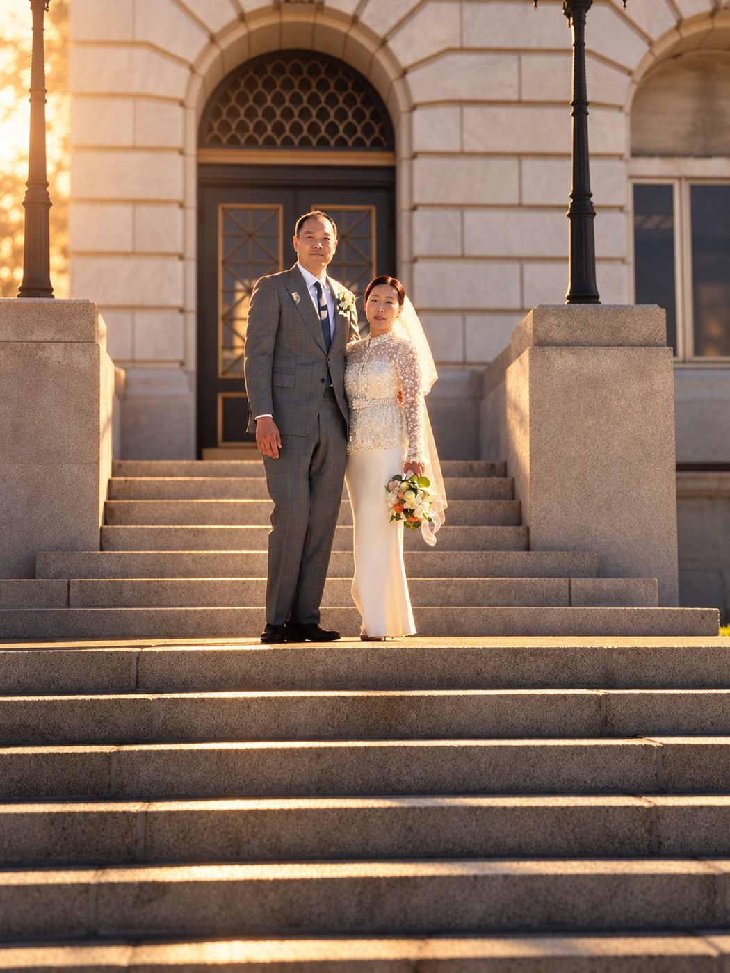 On the stone steps